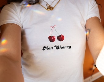 y2k Cherry Baby T-shirt, Coquette Baby Tee Top, Trendy Esthetic Cherry Baby Tee, Trendy Tropical Summer Baby Tee Aesthetic Woman Baby Tee