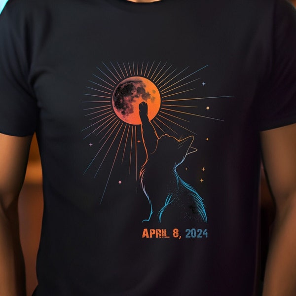 T-shirt Cat Solar Eclipse, 8 avril 2024, amoureux des félins | Cadeau souvenir éclipse solaire, 8 avril 2024, chemise éclipse totale de soleil, chemise éclipse de chat