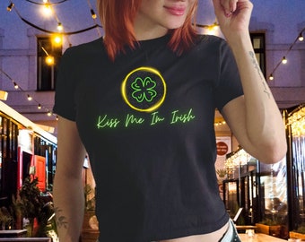 Kiss Me Im Irish baby tee, saint patricks women shirt,  90s Baby Tee, Irish Baby Tee, Women's Fitted Tee, St Pattys Baby Tee, 90s Style Tee
