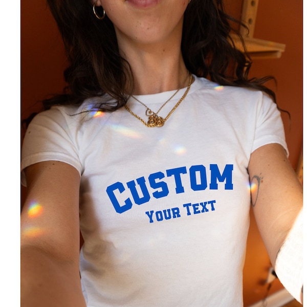 Customized y2k Baby Tee, Custom Text Baby Tee, custom 90s tee-shirt, Y2K Baby Tee,  Personalized shirt photo, Custom Text crop top Shirt