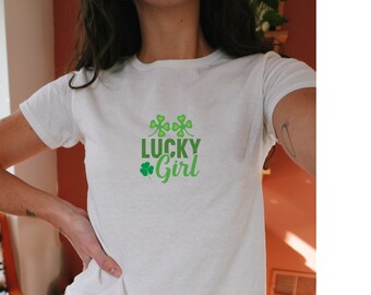 Lucky Girl Baby Tee, Luck You Crop Top, Trendy Y2k Shirt, Shamrock Baby Tee,Ireland Baby Tee,Y2K Baby Tee, Irish Boys Crop Top,Trendy Top