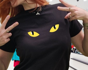 coquette y2k Baby Tee crop top Trendy Y2k Shirt cartoon cat eyes graphic vintage graphic y2k cat lover college party rave fan bar clothing