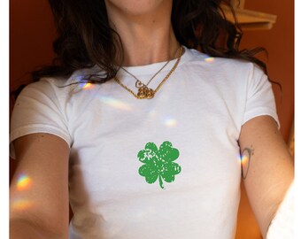 Lucky Baby Tee, Cute Shamrock Baby Tee, St Patrick's Day T Shirt,St Paddy Day Tee, Y2K Crop Top, Summer Top, Irish Girl, Baby Tee for Women