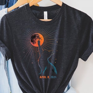 Katzen Sonnenfinsternis Shirt, 8. April 2024, totale Sonnenfinsternis beobachten T-Shirt, Sonnenfinsternis Souvenir Geschenk, Katzenliebhaber, Katzen Eclipse Shirt Geschenk