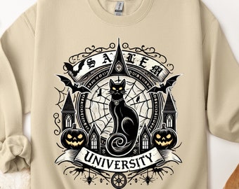 Salem University Sweatshirt Halloween Salem Witch hoodie Halloween Shirt spooky Halloween Costume Spooky Season Sweater black cat halloween