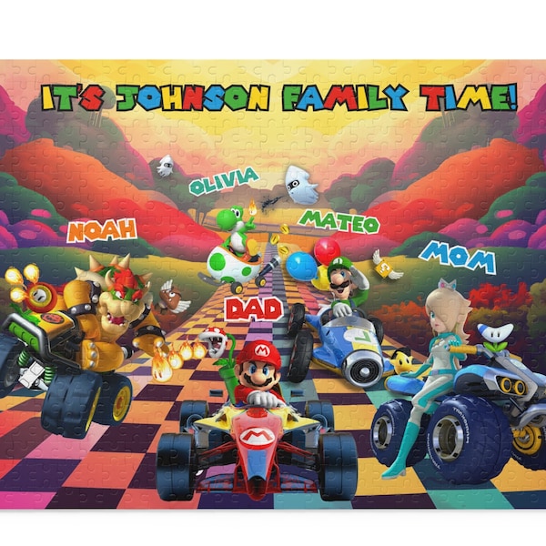 PUZZLE PERSONNALISÉ Mario, puzzle de nom personnalisé - et personnages, cadeau prénom personnalisé enfant, cadeau d'anniversaire garçon, cadeau pour enfants, puzzle de mario kart