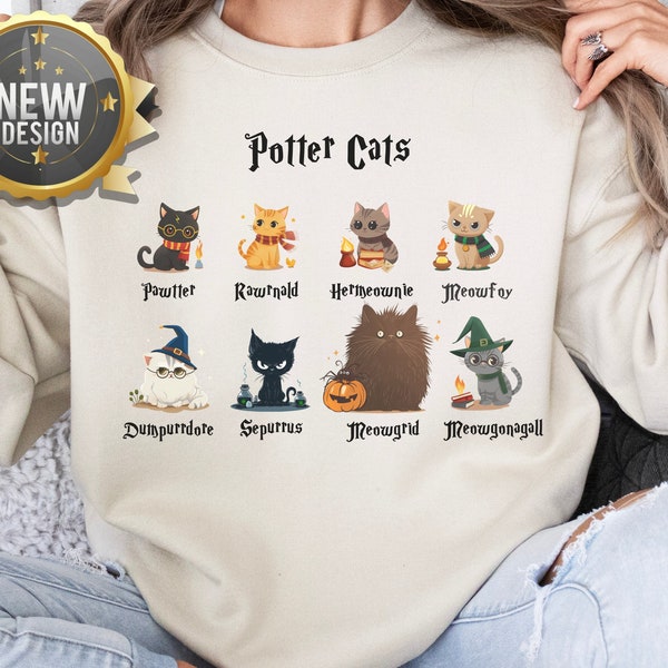 Sweat-shirt Potter chats, pull drôle de chats, chats mignons, cadeau pour propriétaire de chat, félin, amoureux des livres de sorcier mignon et confortable, cadeaux pour personne chat, catfulness