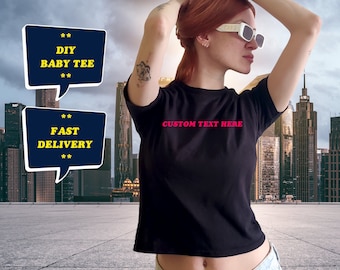 Baby Tee Custom Baby Tee Crop top aesthetic coquette shirt custom 90s r-shirt Personalized shirt photo Custom Women's Text crop top Shirt