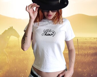 Cowgirl Baby Tee Yeehaw Y2K Baby Tee Crop Top Women Rodeo Baby Tee aesthetic western cowgirl yeehaw shirt Horse show tee yee-haw shirt