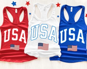 Camiseta regata EUA 4 de julho regata racer back 4 de julho camisa desfile 4 de julho Grill Party camisa feminina Camisa clássica regata com bandeira dos EUA