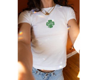 lucky baby tee, cute Shamrock Baby Tee, St Patrick's Day T Shirt,St PaddyDay Tee, Y2K Crop Top,90s style shirt,Irish Girl,Baby Tee for Women
