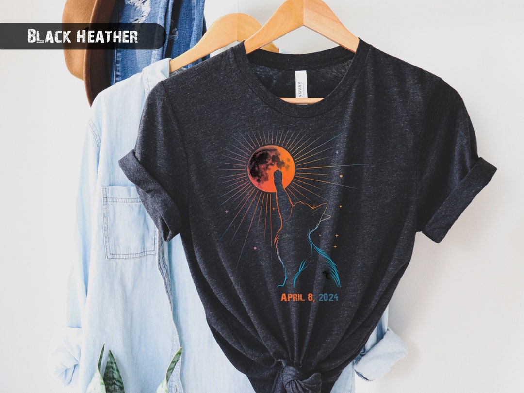 Camiseta com eclipse solar de gato, 8 de abril de 2024, camiseta com