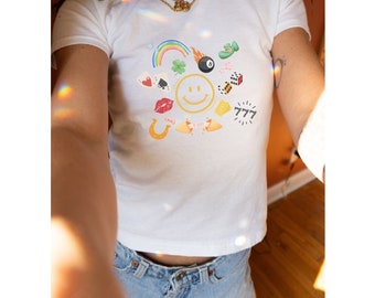 St. Patricks Day Baby Tee Cowgirl Shirt Y2k Baby Tee 8 Ball Shamrock 90s Style tshirt St Pattys Baby Tee Lucky Shirt St Paddys Drinking Shirt