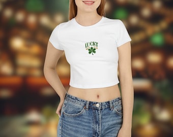 Lucky Baby Tee crop top voor vrouwen, schattig babyshirt met klaver, St. Patrick's Day T-shirt, St Paddy Day Tee, Y2K crop top, zomertop, Irish Girl