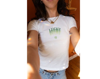 Lucky Girl Baby Tee, Luck You Crop Top, Trendy Y2k Shirt, Shamrock Baby Tee,Ireland Baby Tee,Y2K Baby Tee, Irish Boys Crop Top,Trendy Top