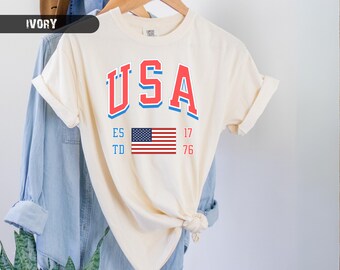 USA-flaggtröja, 4 juli-tröja, stor USA-tröja, USA Comfort Colors-tröja, Comfort Colors USA-flaggtröja, USA Comfort Colors-tröja, USA-tröja