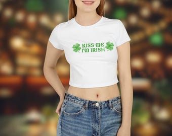 kiss me im irish saint patricks shirt y2k baby tee crop top 90s Baby Tee, Irish Baby Tee lucky you baby tee saint paddy's crop top lucky tee