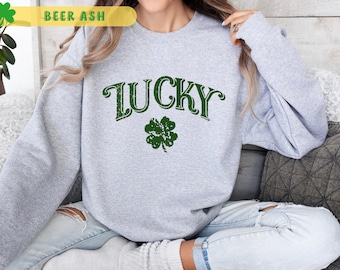 Retro Shamrock Sweatshirt, Womens Shenanigans Sweatshirt,Cute St Patricks Day Sweatshirt,Lucky Sweatshirt, Irish Shirt, Four Leaf Cloverlogo