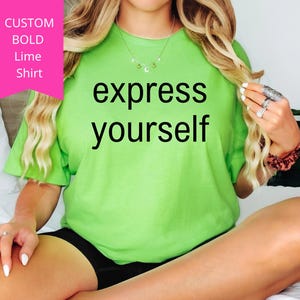 Camisa personalizada verde limão, camisa verde limão, camisa verde neon, camisa minimalista grande personalizada, camiseta de irmandade, camiseta de festival rave, camisa de clube