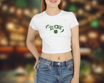 Lucky crop top, saint patricks shirt, lucky y2k baby tee, vintage top, shamrock shirt, lucky You baby tee, vintage Irish top, st paddies top