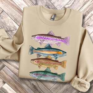 fish sweatshirt,Trout Sweatshirt,fish shirt, River Fish,Fly Fishing Gift,Trout gift,Trout Species Outfit, Boho unisex Sweatshirt,gold fish