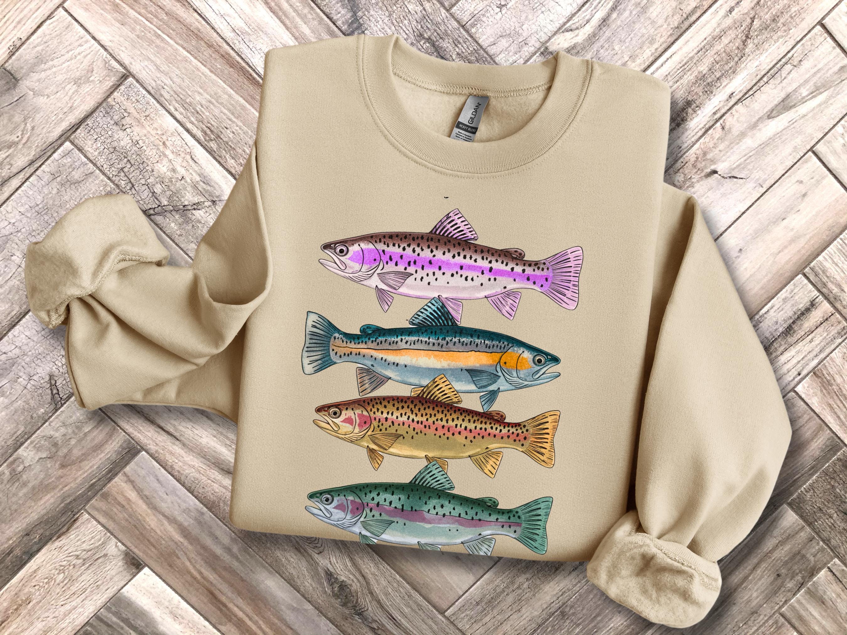 魚のスウェットシャツ、トラウトのスウェットシャツ、魚のシャツ、川魚 