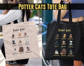Potter cats tote bag,Wizard Tote Bag,Gift For Cat Owner,Potter Cats Tote Bag,Cat Lover Gift,Cat Tote Bag,Animal Lover Gift,Wizard Book Lover