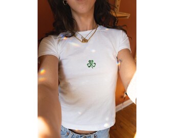 Lucky Baby Tee, Cute Shamrock Baby Tee, St Patrick's Day T Shirt,St Paddy Day Tee, Y2K Crop Top, Summer Top, Irish Girl, Baby Tee for Women