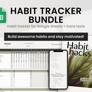 Habit tracker for Google Sheets, Yearly template (365 days) for daily, weekly and monthly habit tracking. Digital habits planner for 2024