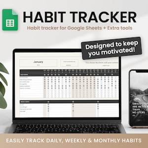 365 Days Habit tracker for Google Sheets, 2024 Habits planner, Daily, Weekly and Monthly Habits spreadsheet for tracking your daily routine.