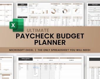 Ultimate paycheck budget planner, incl debt snowball spreadsheet, sinking funds tracker and weekly, bi-weekly or (semi) monthly finance log