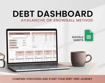 Hoja de cálculo de pago de deuda para Google Sheets, Rastreador de pago de deuda de avalancha, Calculadora simple de avalancha de deuda para estar libre de deudas