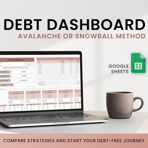 Debt pay off spreadheet for Google Sheets, Avalanche debt payoff tracker, Simple debt avalanche calculator to become debt-free
