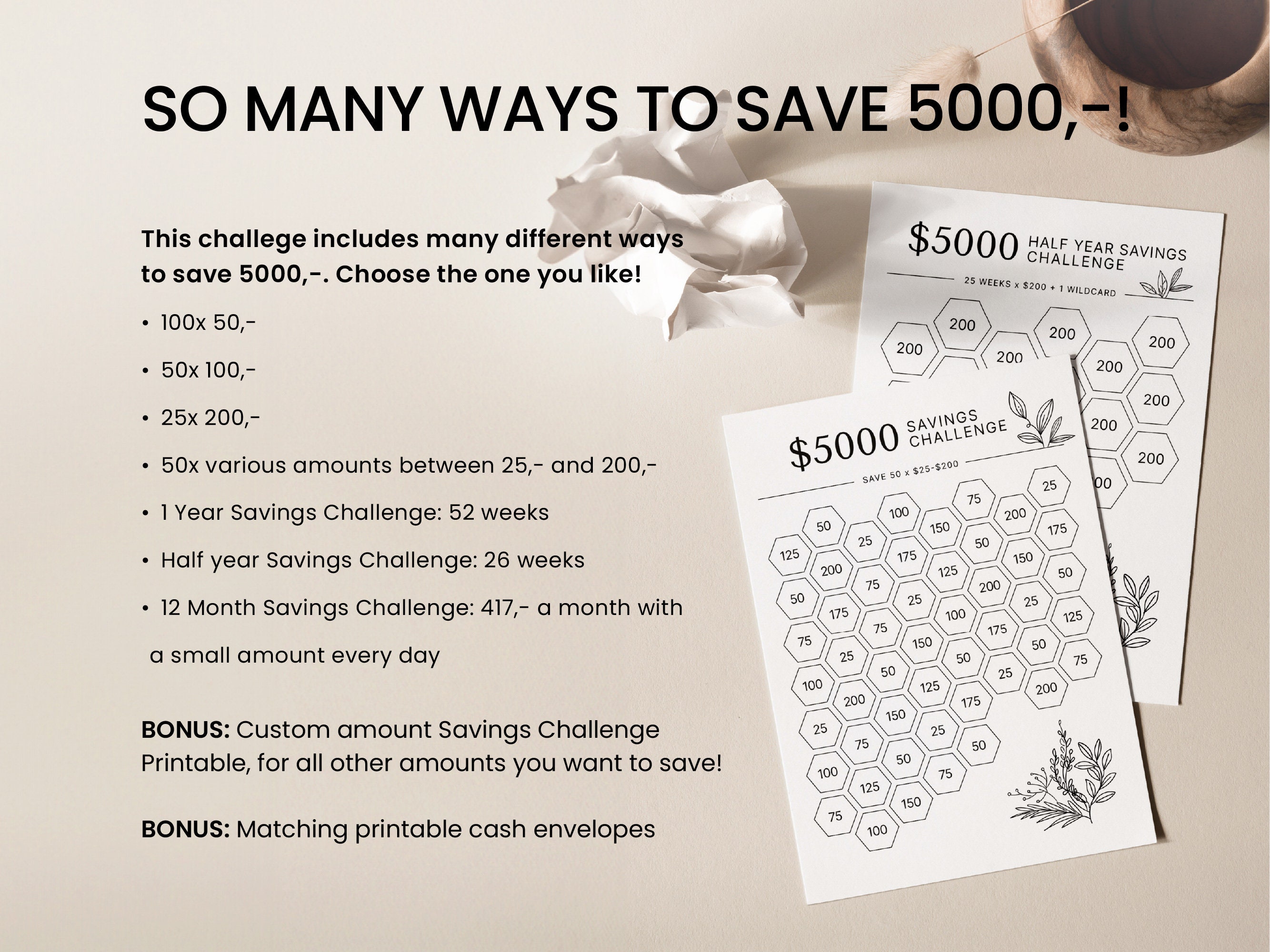 5K Saving Challenge Printable, 5K Emergency Fund Challenge, 5000 ...