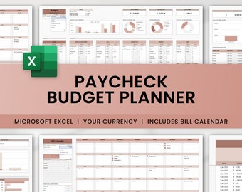 Paycheck budget template, Bi-weekly finance planner, Pay check spreadsheet for Excel (incl. semi-monthly, biweekly and weekly budget)