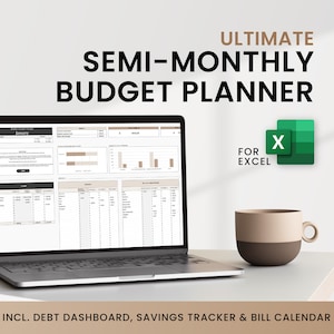 Semi monthly budget planner for Excel, Bimonthly budget template, Paycheck budget planner incl. subscription tracker and debt payoff sheet