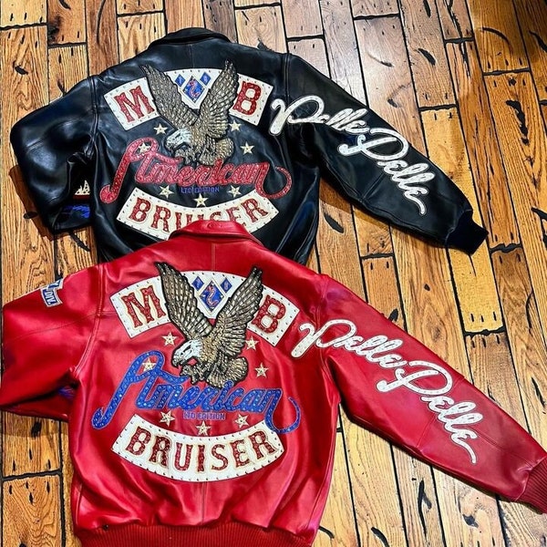 Pelle Pelle American Bruiser Plush Red & Black Vintage Leather Jacket - Biker Jacket - Marc Buchanan Jacket - Motorcycle Jacket - Best Gift
