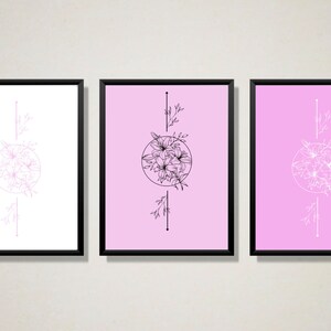 Set of 3 A4 format flower prints