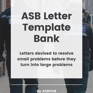 May include: A white square with the text "ASB Letter Template Bank". The text below reads "Letters devised to resolve small problems before they turn into large problems". The words "By ASBHUB" are at the bottom of the image.