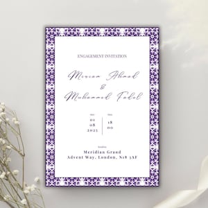 Benutzerdefinierte digitale Verlobungseinladung im osmanischen Stil | Elegantes & Einzigartiges Design | Lila Einladungskarte | Sofortdownload | Arabische Hochzeiten