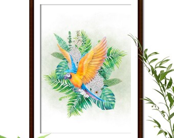 "Parrot" Wall Poster - Ready to Frame - A4 Print - Wall Decor - Decoration - Wall Poster
