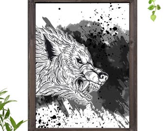 "Wolf" Wall Poster - Ready to Frame - A4 Print - Wall Decor - Decoration - Wall Poster