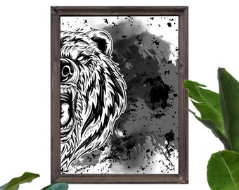 "Bear" Wall Poster - Ready to Frame - A4 Print - Wall Decor - Decoration - Wall Poster