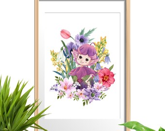 "Garden Fairy" Wall Poster - Ready to Frame - A4 Print - Wall Decor - Decoration - Wall Poster