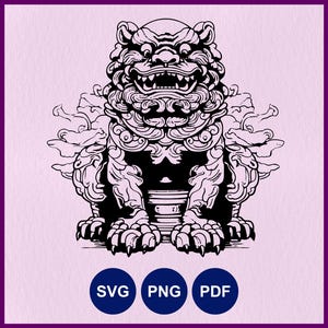Chinesischer Löwe Skulptur SVG, östliche Löwe Statue Cricut, Mondfest SVG, Asiatische Dekorationen Lasercut, chinesischer Löwe Schablone, neues Mondjahr
