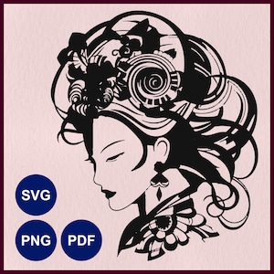 Illustrazione di ragazza asiatica SVG, file di bellezza asiatica per Cricut, taglio laser della cultura asiatica, clipart SVG di donna asiatica, stencil Cricut di estetica asiatica