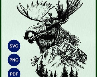 Berg Elch SVG: Wald Rentier Clipart, Hirschgeweih, Waldelch Vektordatei