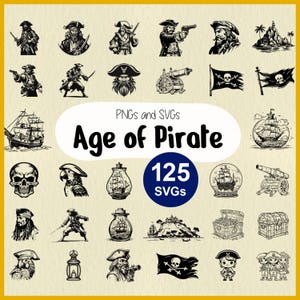 Pirate High Quality SVG | Pirate Ship, Skull, Parrot, and Treasure | Pirate of the Caribbean | Silhouettes for Cricut | Laser Cut Line Art