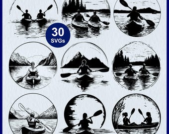 Kayak Scene SVG: Canoe & Boat Rowing, River and Lake Adventure Vector File