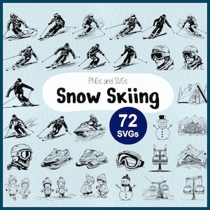 Snow Skiing SVG | Mountain Ski Athlete | Winter Sports Silhouettes Clipart | Skier Line Art Cut File for Cricut | Laser Cut & Stencil Craft